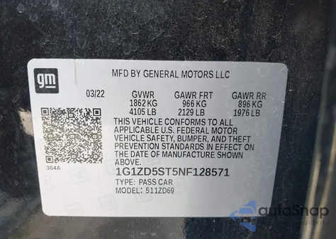 2022 Chevrolet Malibu Fwd Lt z USA, uszkodzony, nr VIN 1G1ZD5ST5NF128571